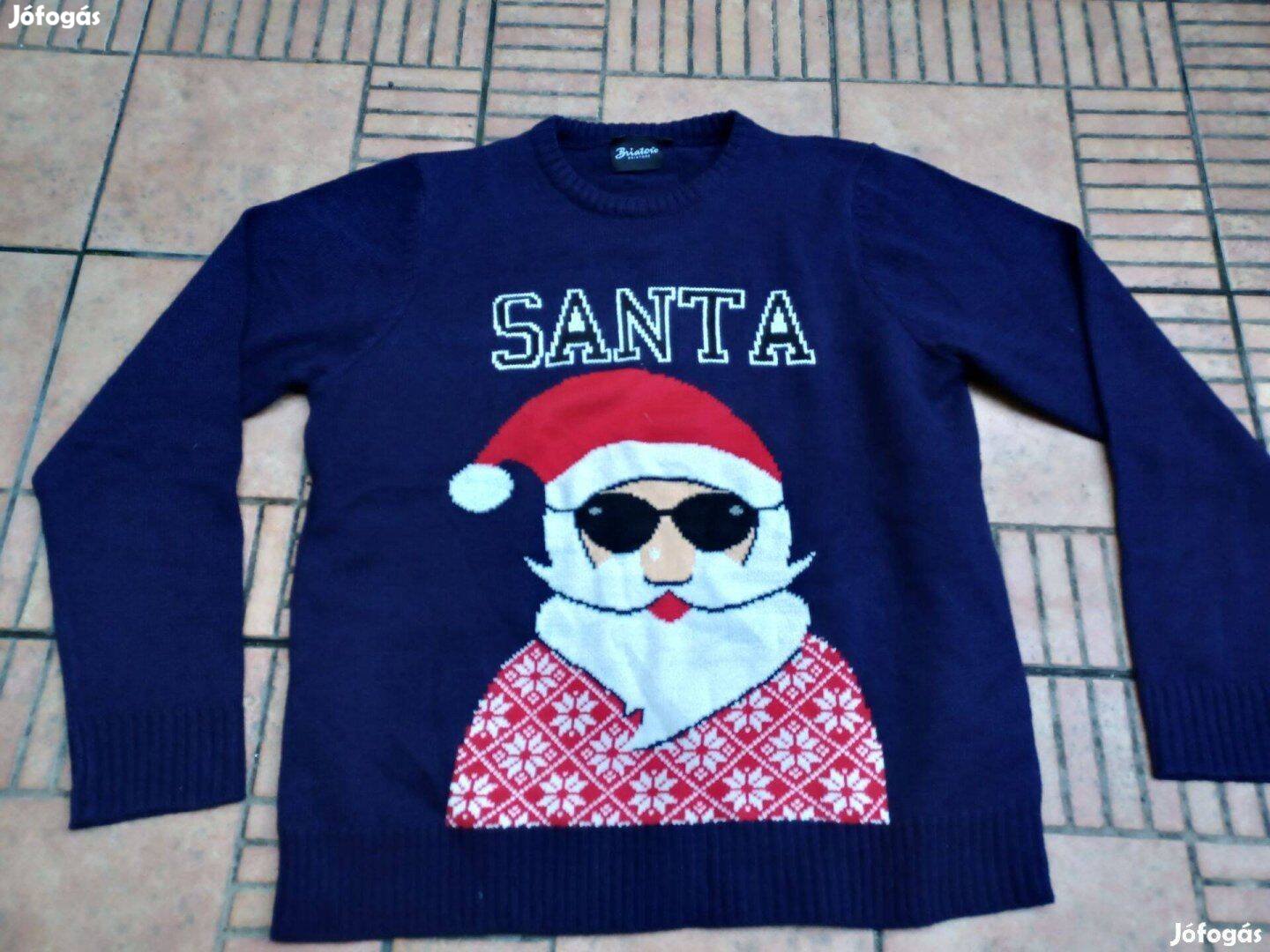 Mikulás képes Santa feliratos karácsonyi pulóver L XL