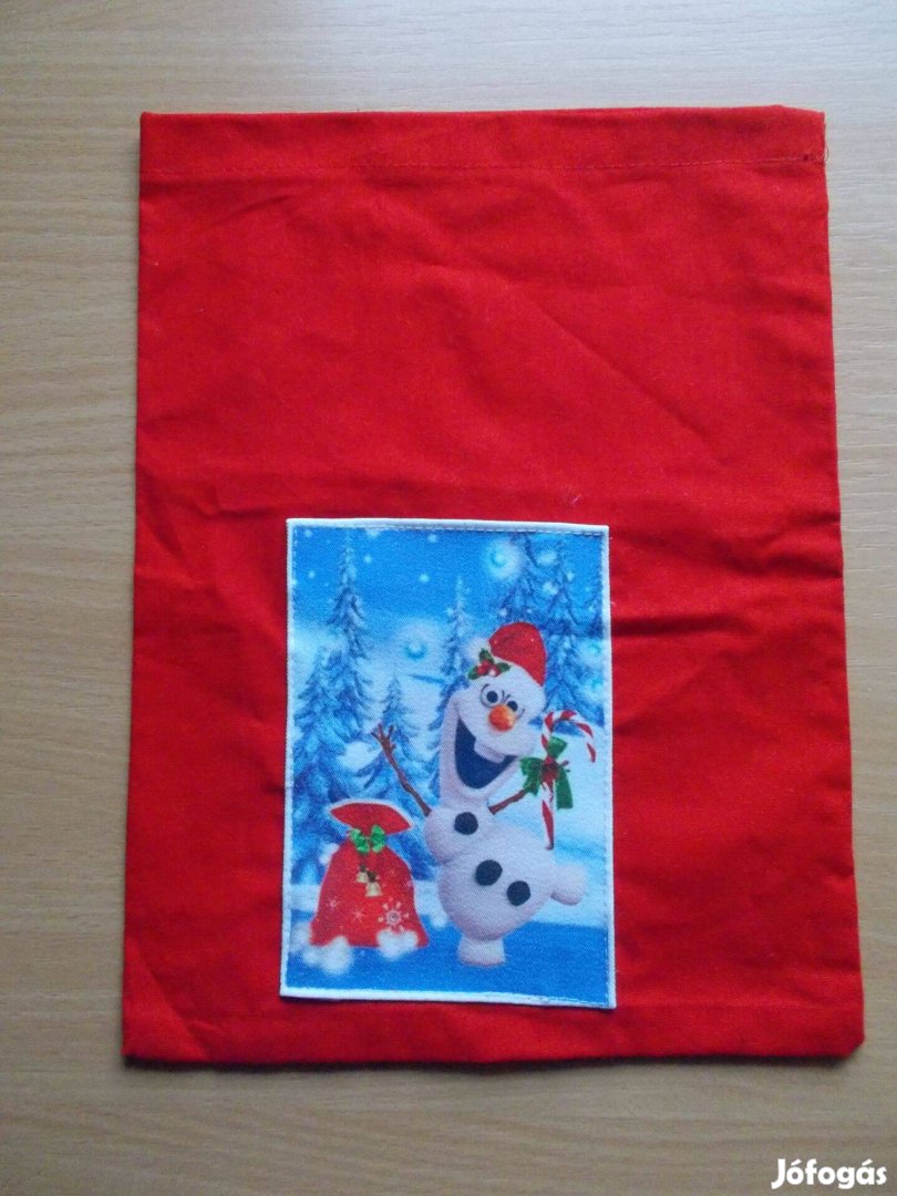 Mikulás zsák Új, textil Olaf minta 20x27cm, Angyalka