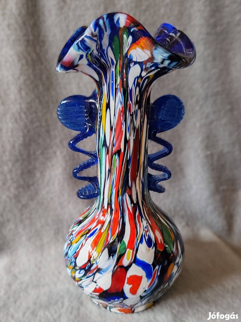 Millefiori Muranoi Csipkés Üveg Váza /22CM/