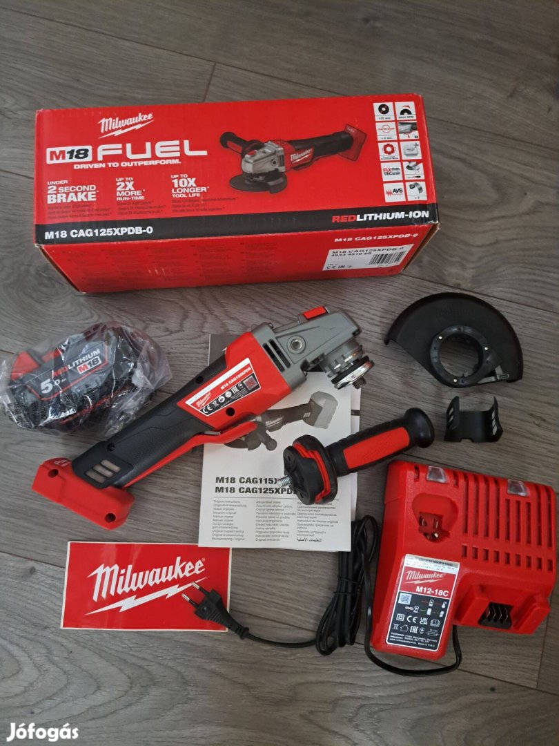 Milwaukee M18CAG125Xpdb-501 Fuel, Rapidstop akkus sarokcsiszoló szett