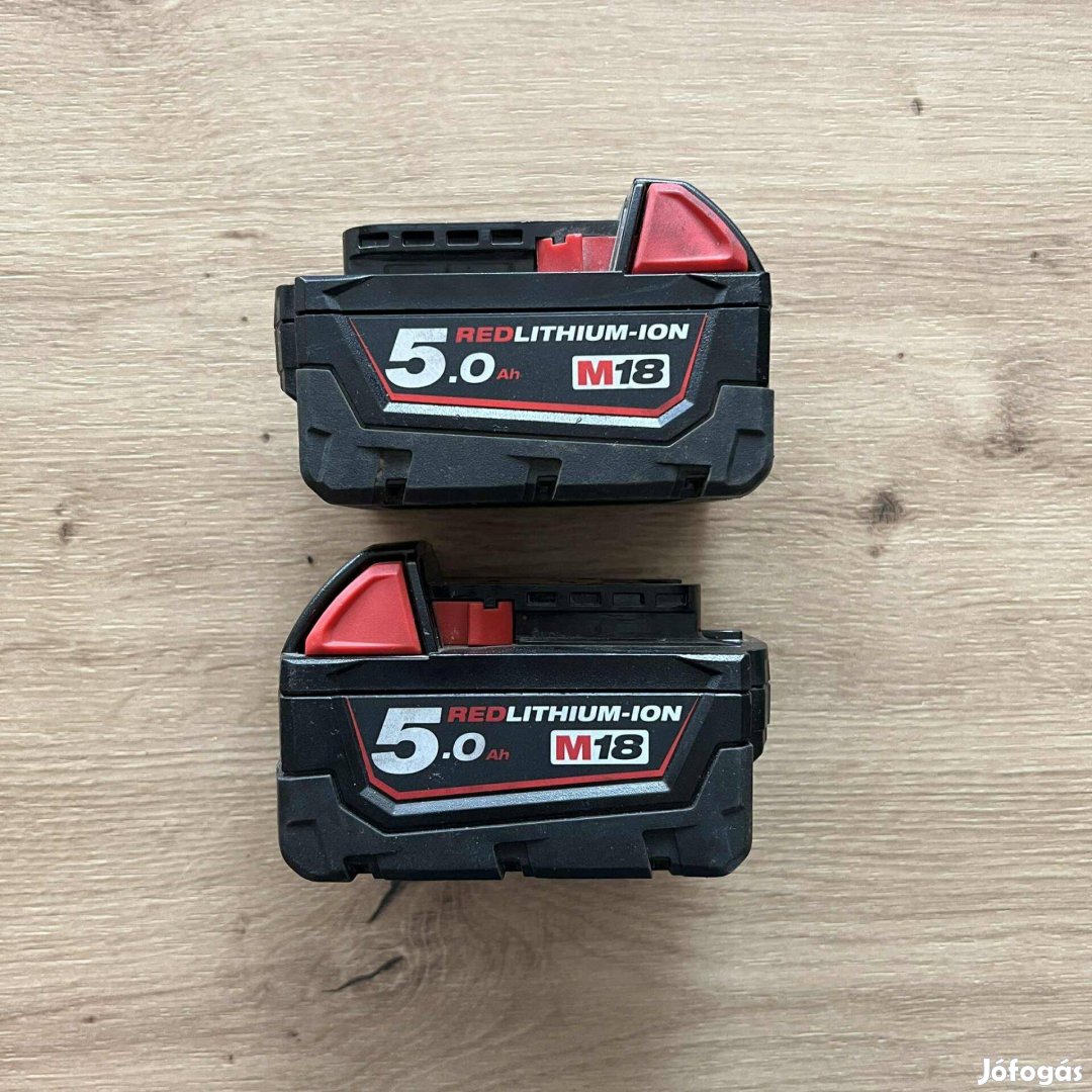 Milwaukee M18 5.0Ah akkuk szép állapotban, egyik túlmerülve