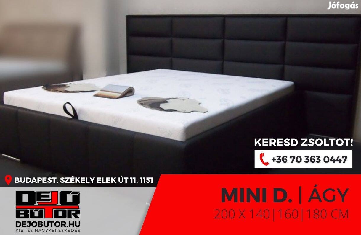 Mini Dizájn franciaágy betét ágyneműtartó 140x200 cm fekete