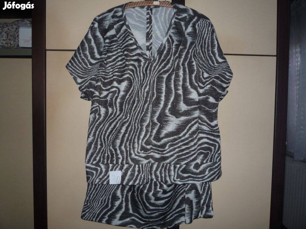 Mintás, fekete-fehér, csillogó nyári kétrészes 2xl