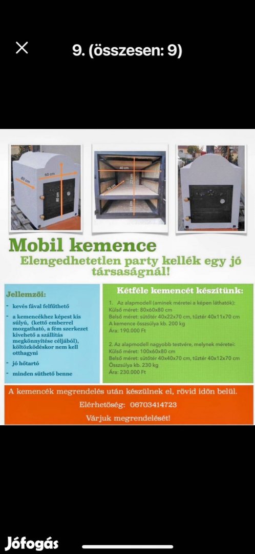 Mobil kemence eladó