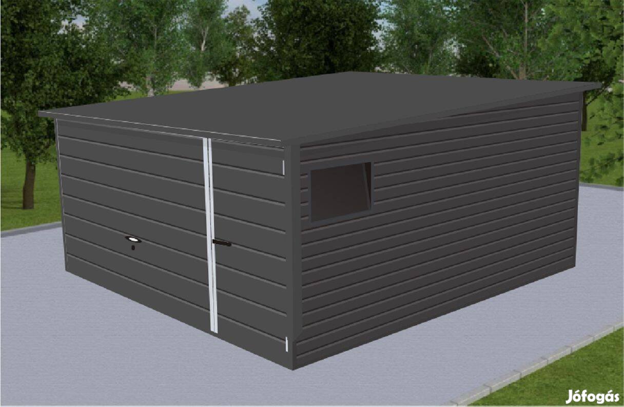 Mobilgarázs, Mobilépület, 4x6,5 m, 63mterv. előrelejtő tető, Prémium,