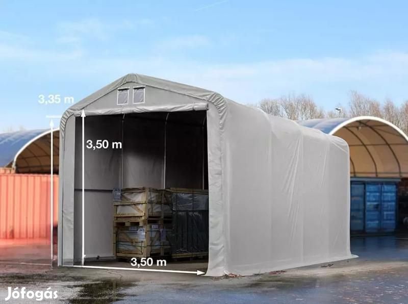 Mobilgarázs extra erős raktársátor 4x8m bejárat 3,5x3,5 m