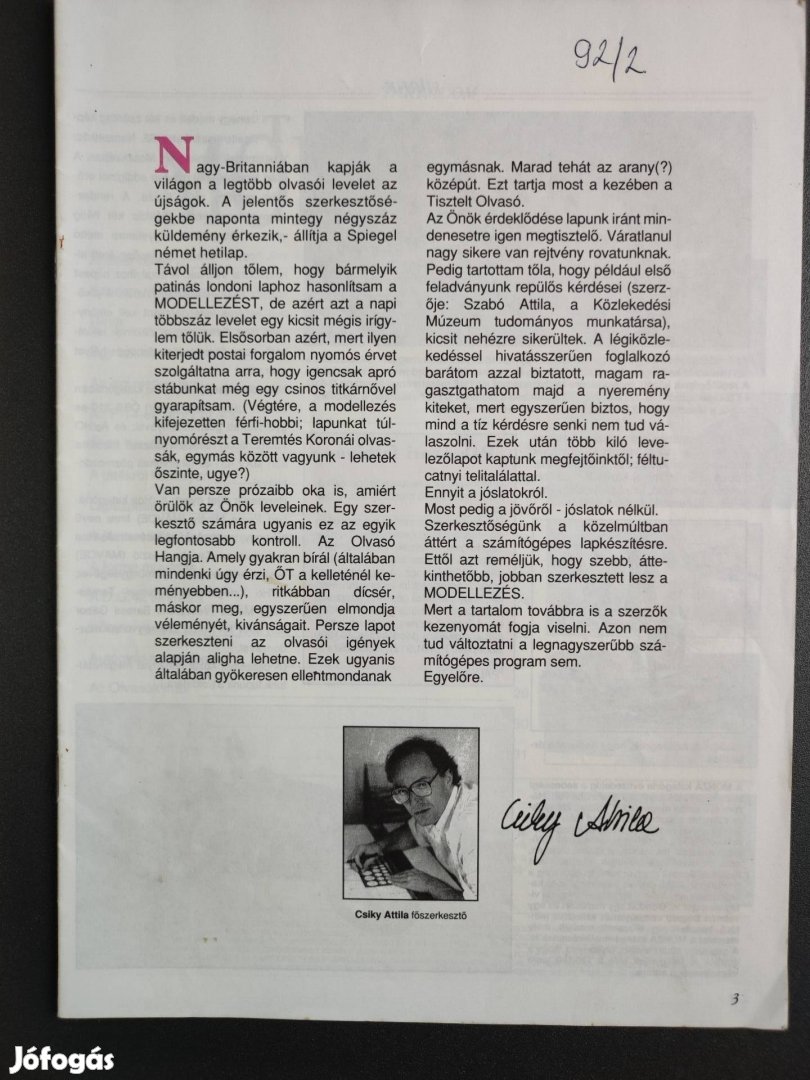 Modellezés újság 1992/2- szám borító nélkül!