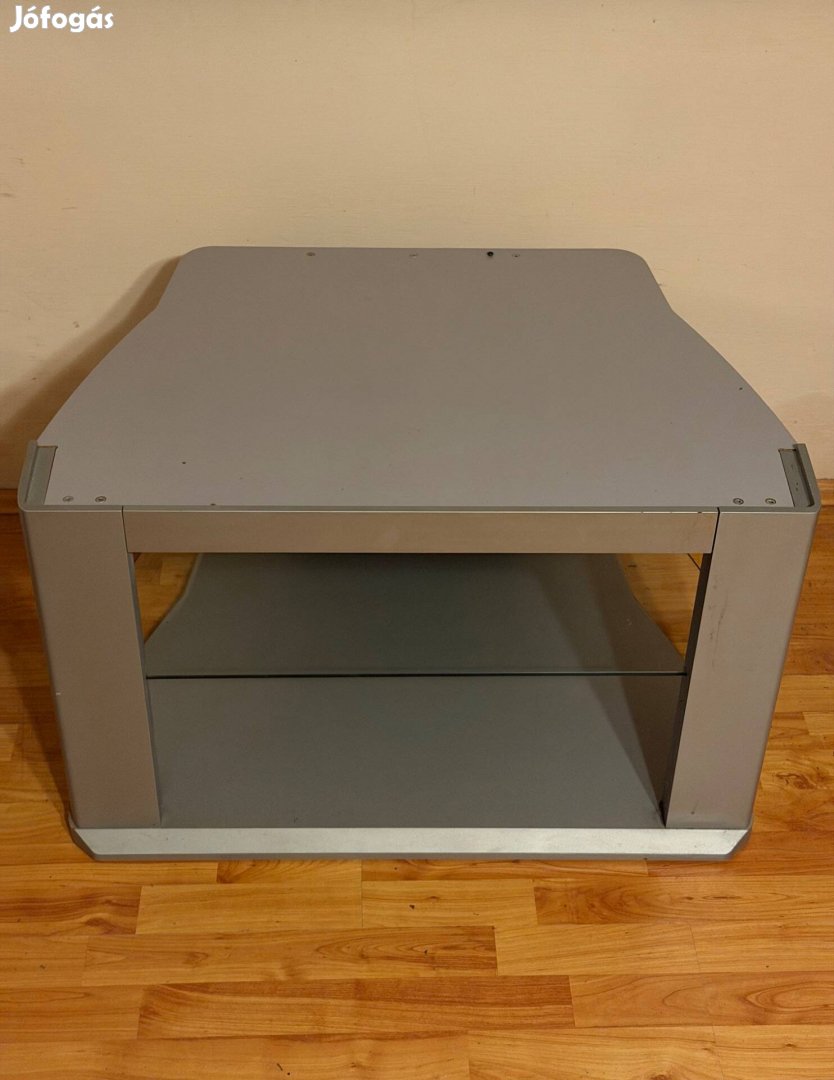 Modern Tölgy-Szürke TV-Állvány Üvegpolccal És Tárolókkal