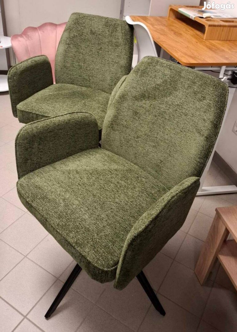Mohazöld, ergonomikus kialakítású, karfás, puha, bársonyszövet fotelek