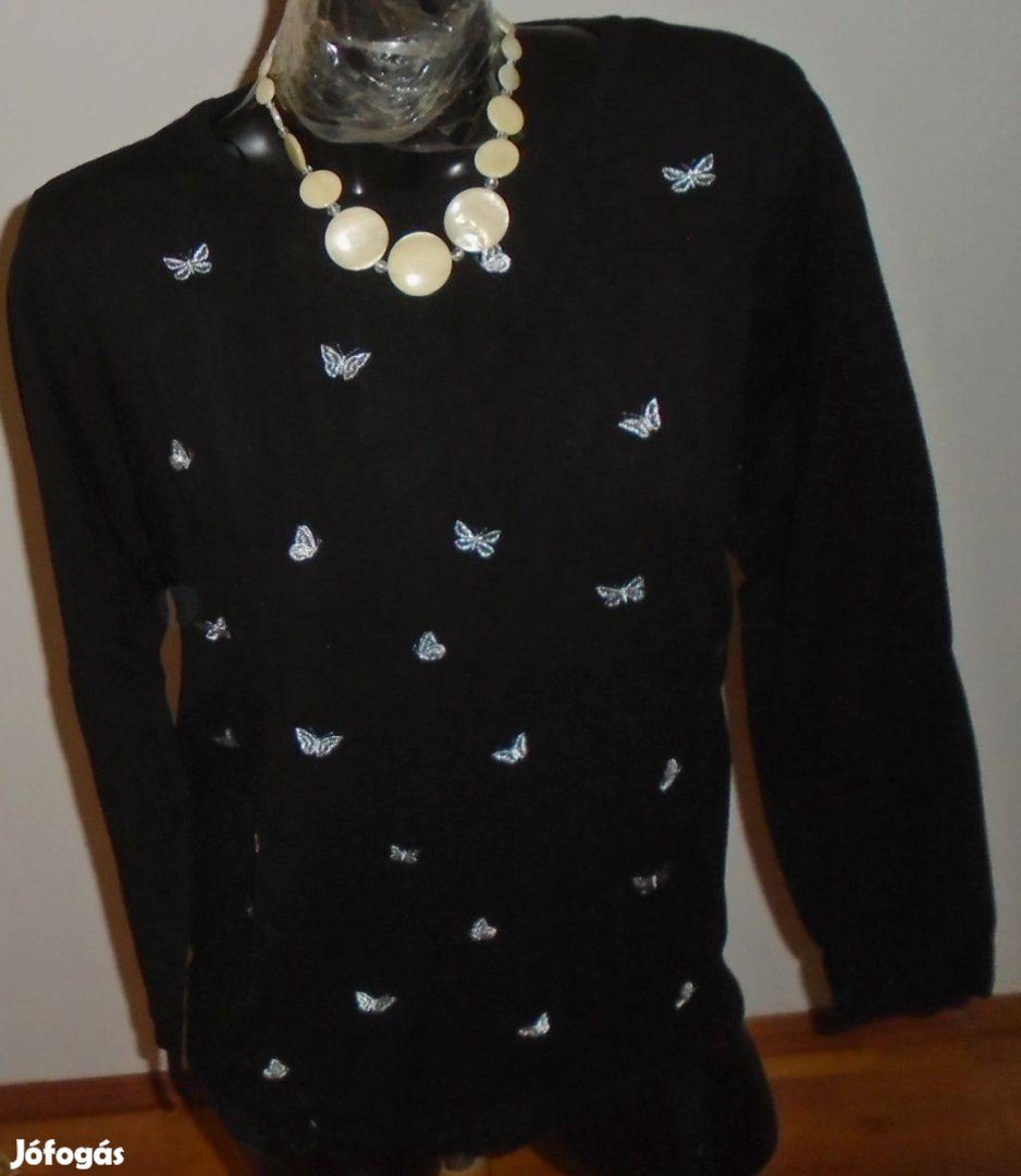 Mohito moletti elegáns ezüst hímzéses fekete pulóver címkés! XL