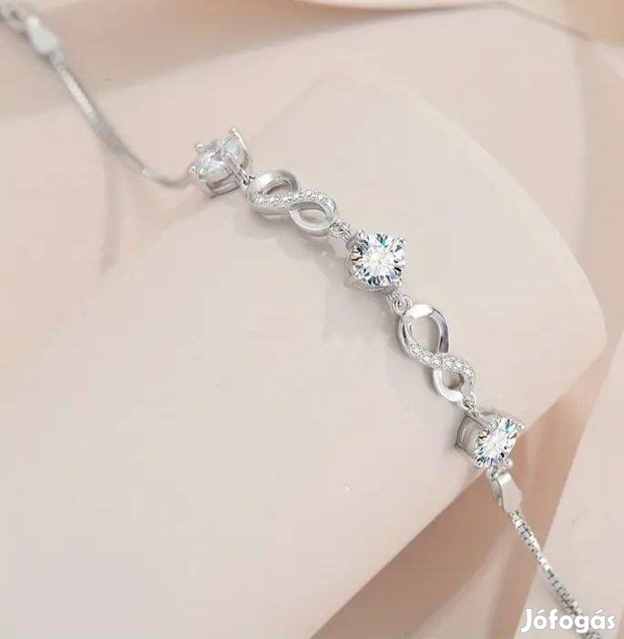 Moissanite Gyémánt Köves Végtelen Karkötő 925 ezüstszínben 18 Karátos