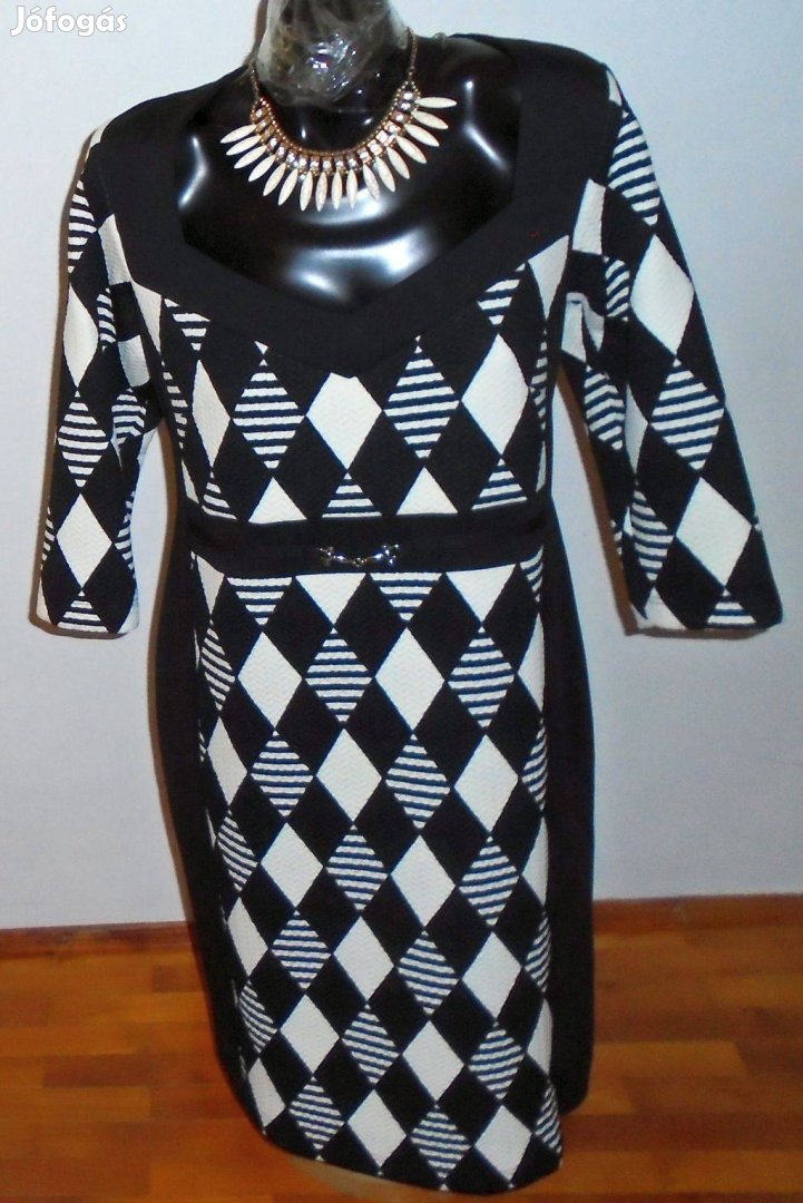Moletti elegáns rombusz mintás fekete pamut ruha címkés! XL