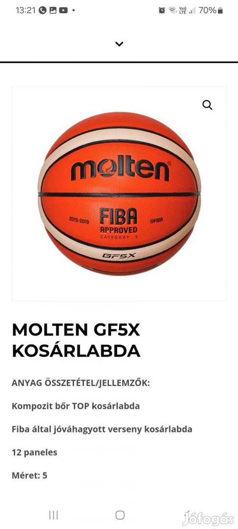 Molten GF5X kosárlabda olcsón eladó!