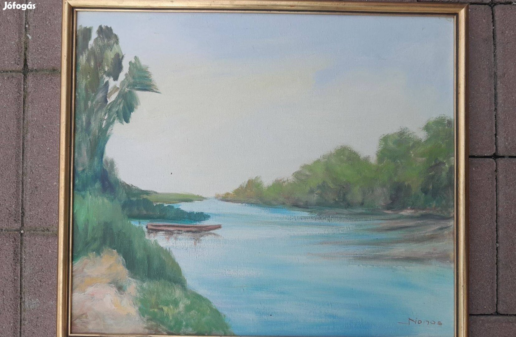 Monos festmény, dunai holtág, olaj-vászon festmény, Duna