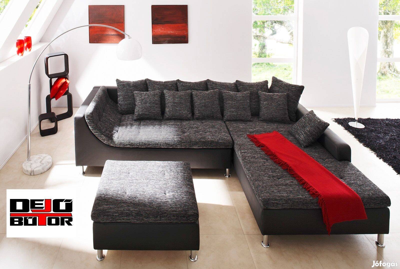 Montego rugós sarok kanapé fekete ülőgarnitúra 326x213 cm fix bútor