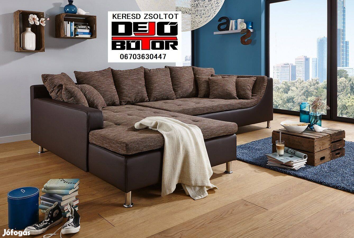 Montego rugós sarok kanapé ülőgarnitúra barna 326x213 cm fix bútor