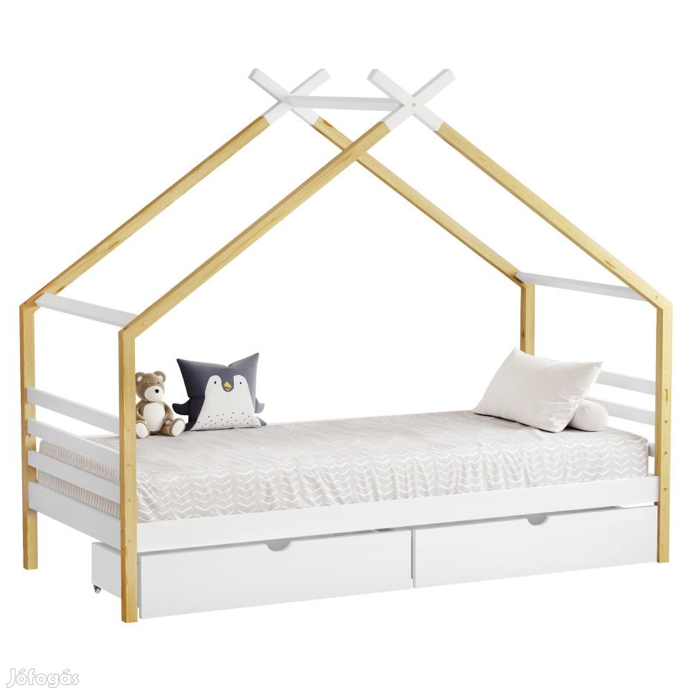 Montessori ágy, fehérbarna, 90x200, TARA