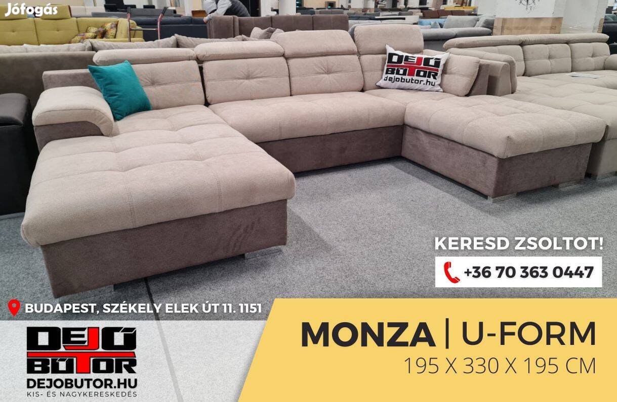 Monza bézs sarok kanapé ülőgarnitúra 195x330x195 cm ualak ágyazható