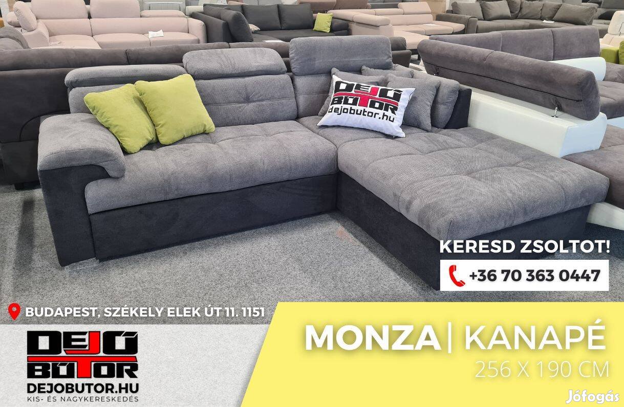 Monza rugós kanapé 256x190 cm ülőgarnitúra szürke ágyazható sarok