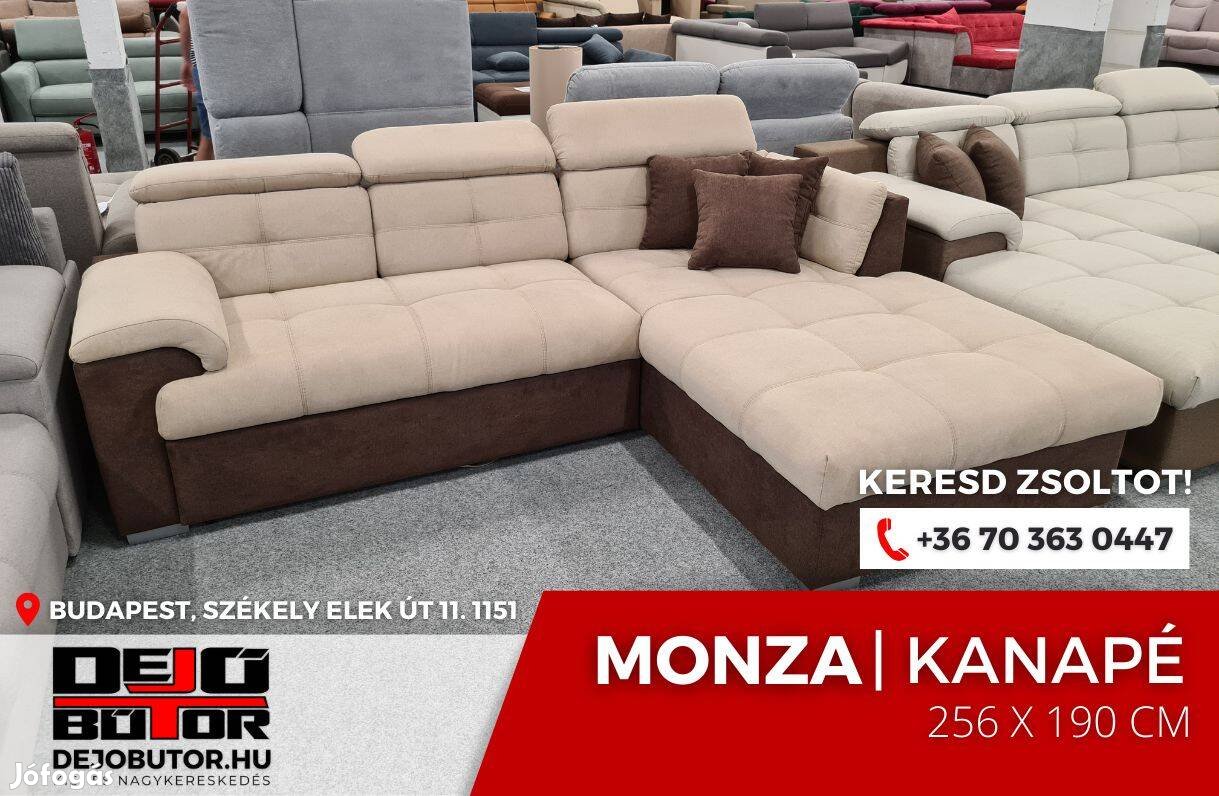 Monza rugós sarok kanapé ülőgarnitúra 256x190 cm ágyazható bézs