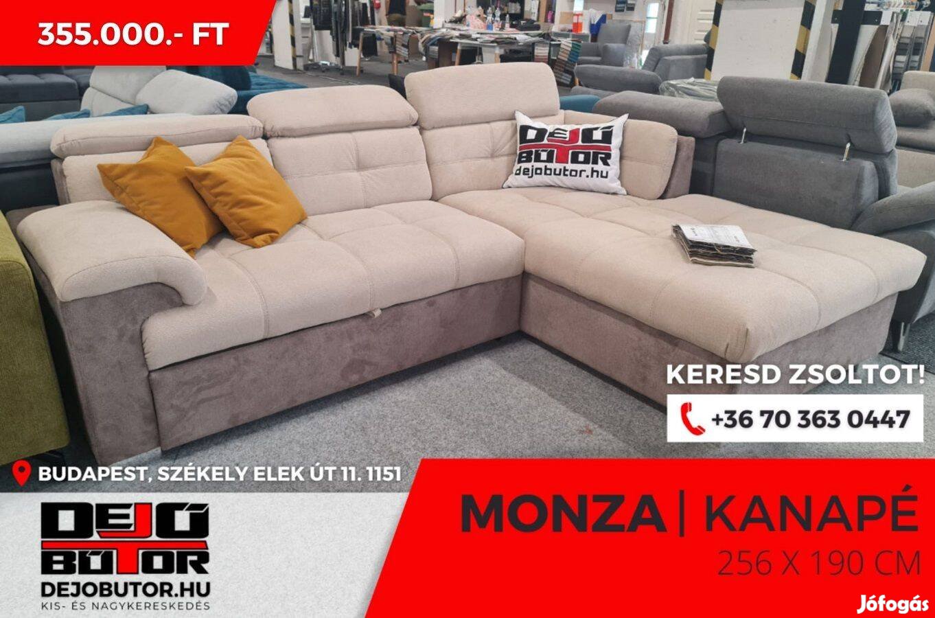 Monza sarok bútor kanapé ülőgarnitúra 256x190 cm rugós drapp bézs