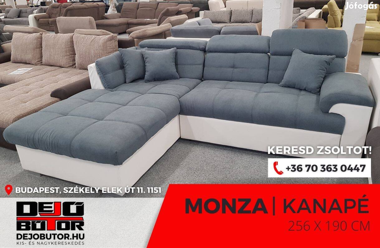 Monza sarok bútor kanapé ülőgarnitúra 256x190 cm rugós fehér szürke