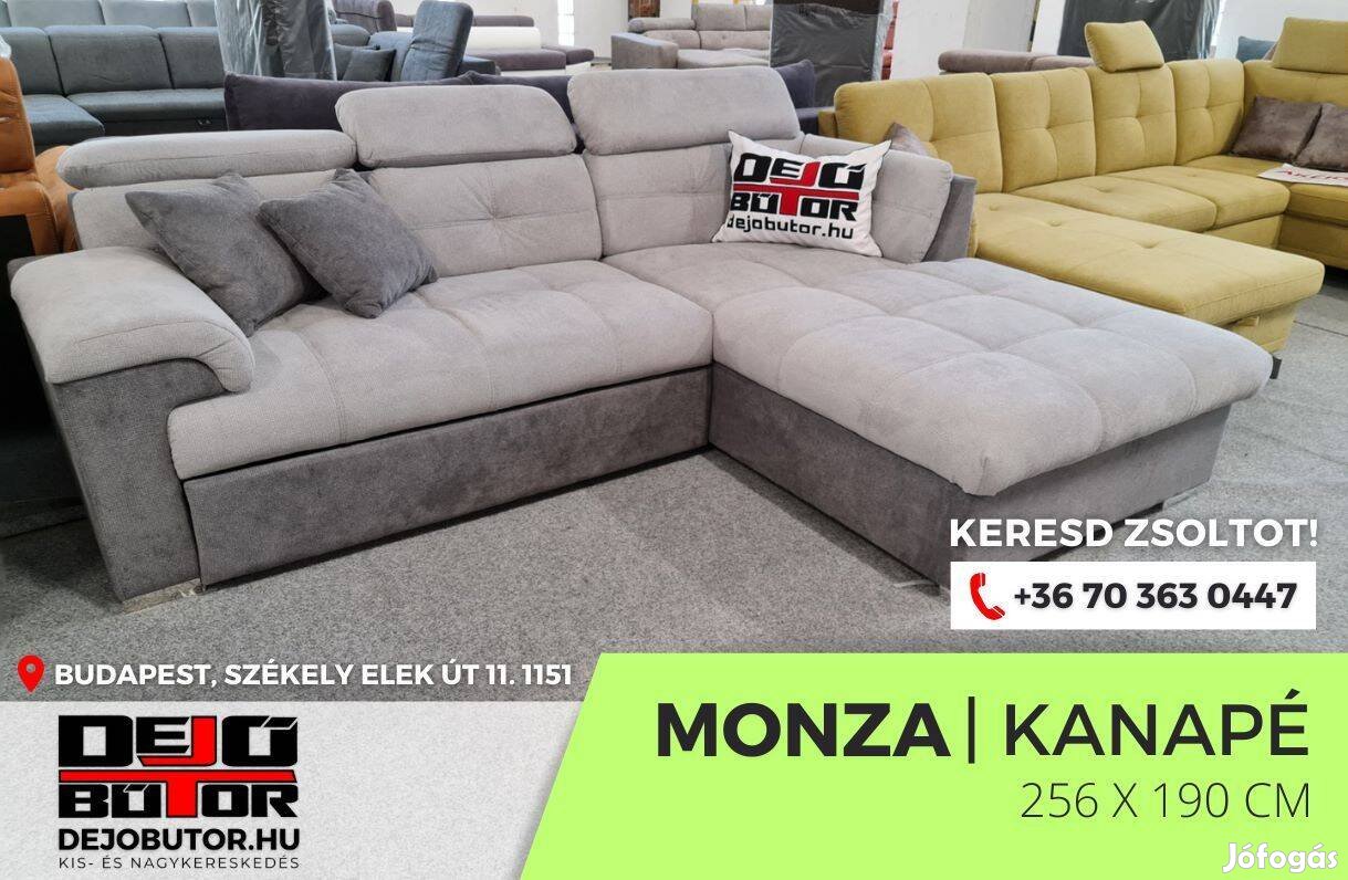 Monza sarok gray kanapé bútor ülőgarnitúra rugós 256x190 cm ágyazható