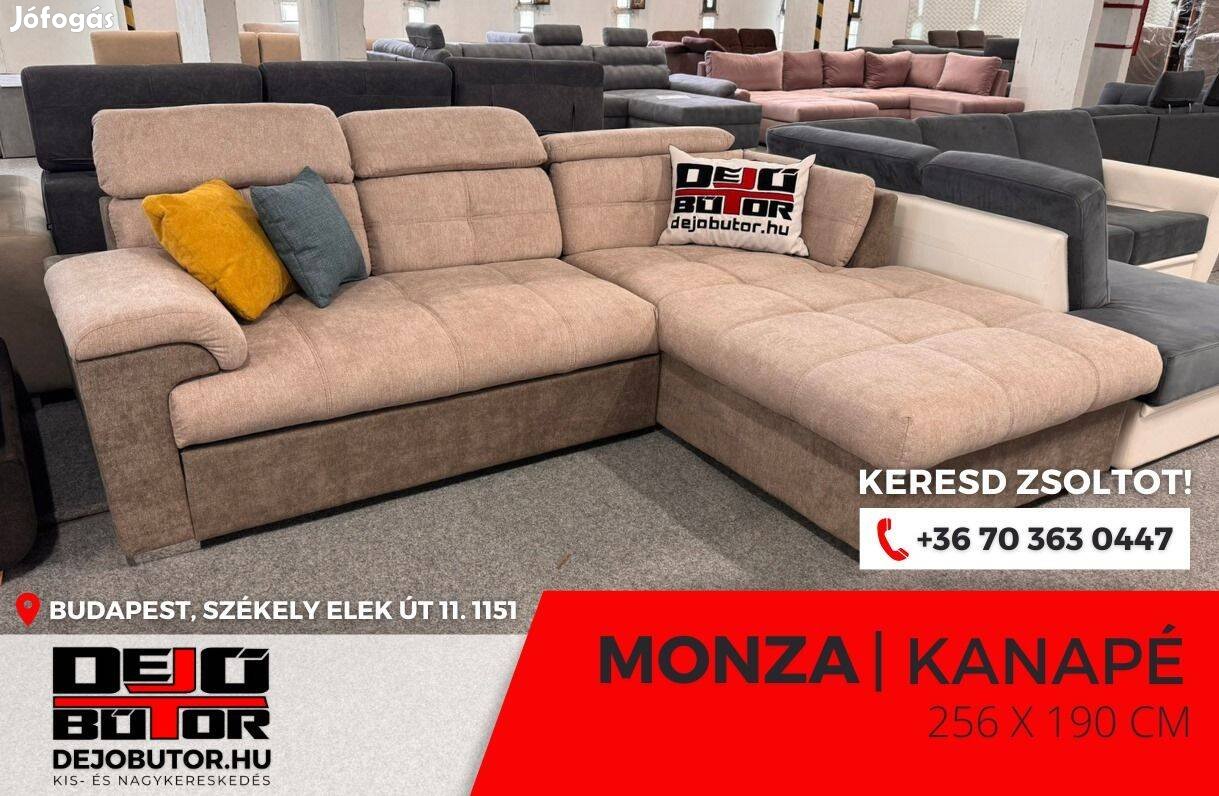 Monza sarok kanapé ülőgarnitúra 256x190 cm rugós barna - bézs