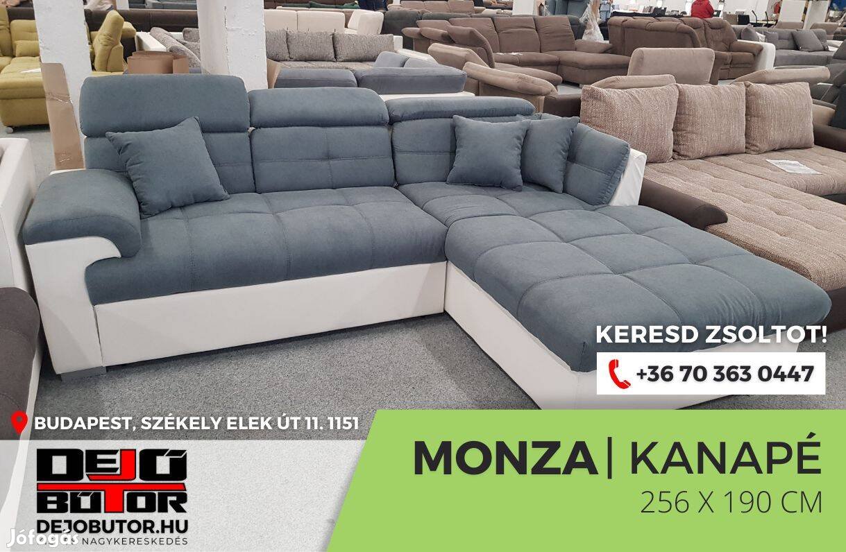 Monza sarok kanapé ülőgarnitúra 256x190 cm rugós fehér - szürke