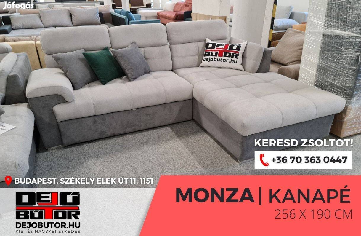 Monza sarok kanapé ülőgarnitúra 256x190 cm rugós világos szürke