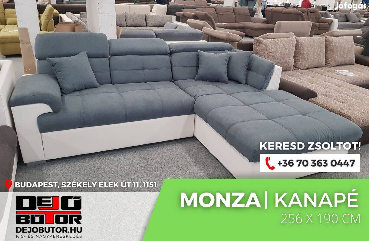 Monza sarok kék kanapé ülőgarnitúra 256x190 cm ágyazható bútor