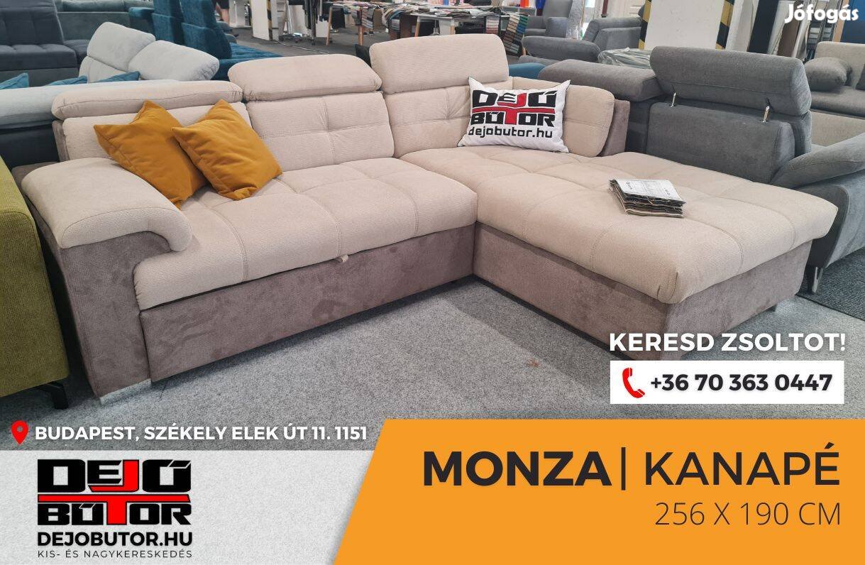 Monza sarok krém rugós kanapé ülőgarnitúra 256x190 cm ágyazható