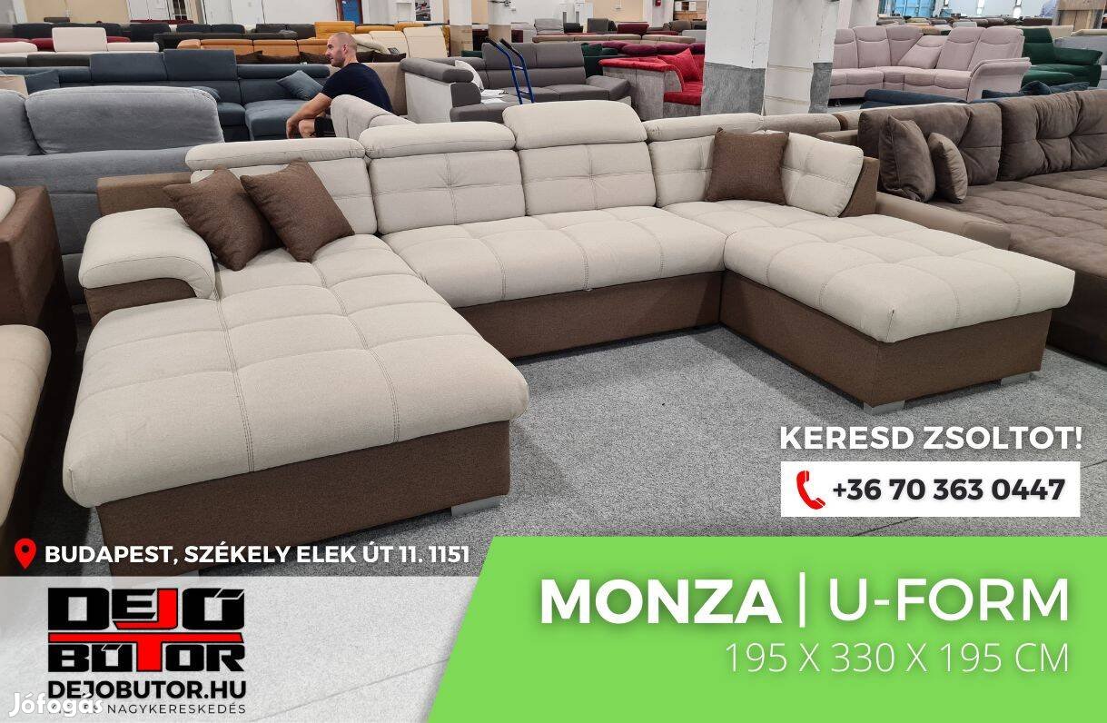 Monza sarok rugós kanapé ülőgarnitúra 195x330x195 cm ualak barna bézs