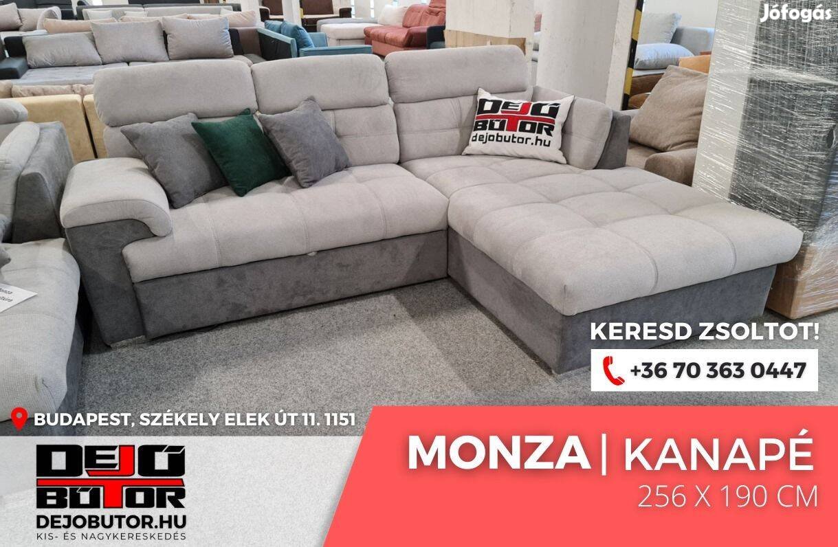 Monza sarok szürke kanapé bútor ülőgarnitúra rugós 256x190 cm