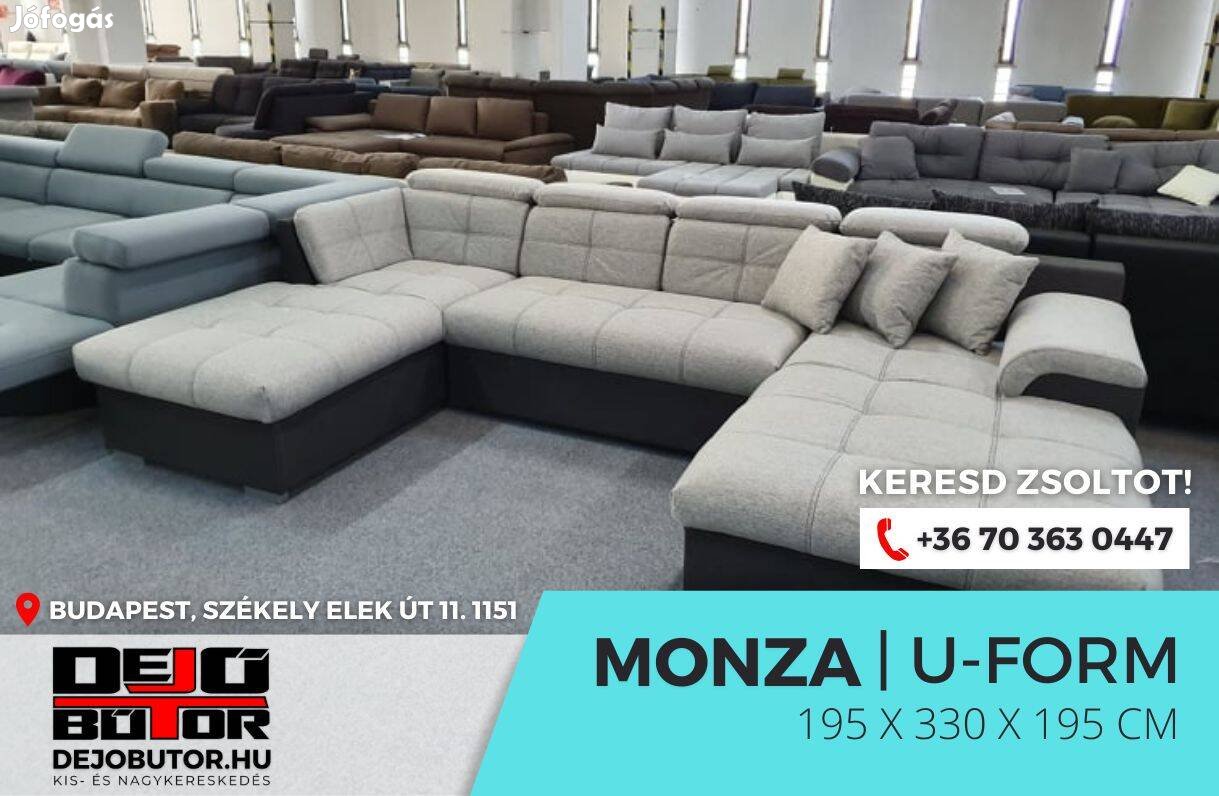 Monza ualak szürke kanapé sarok ülőgarnitúra 195x330x195 cm ágyazható