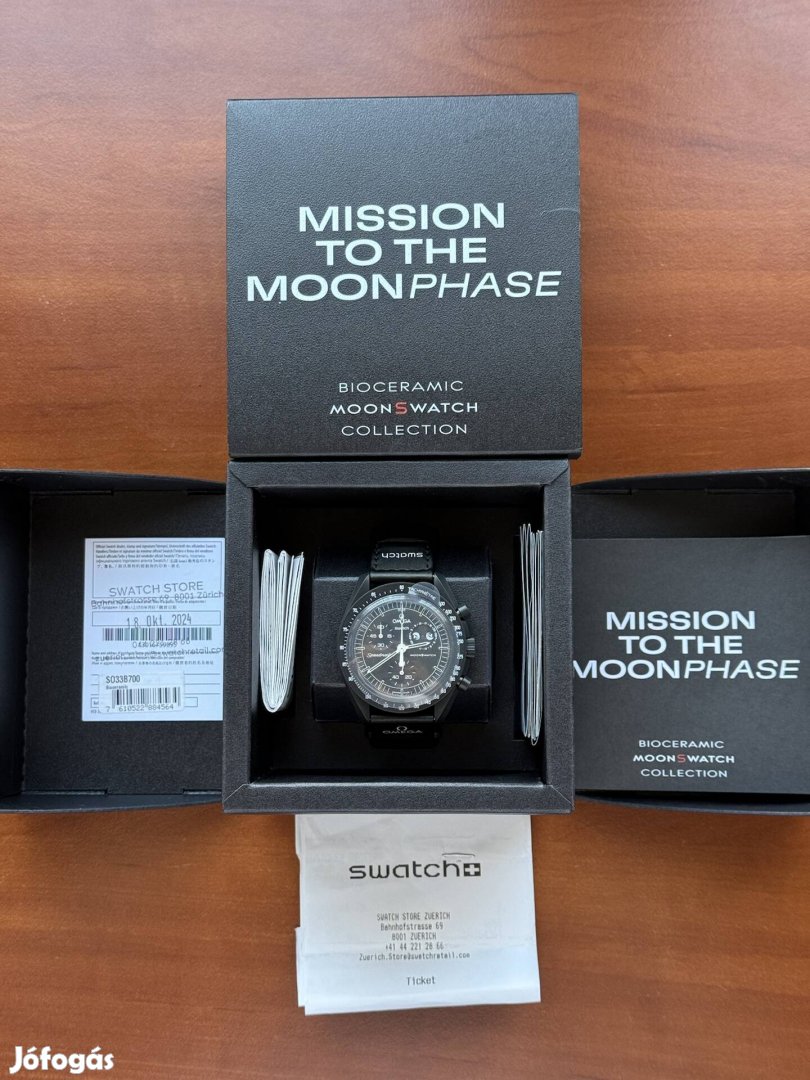 Moonswatch Moonphase - Fekete, új, 2 év garancia