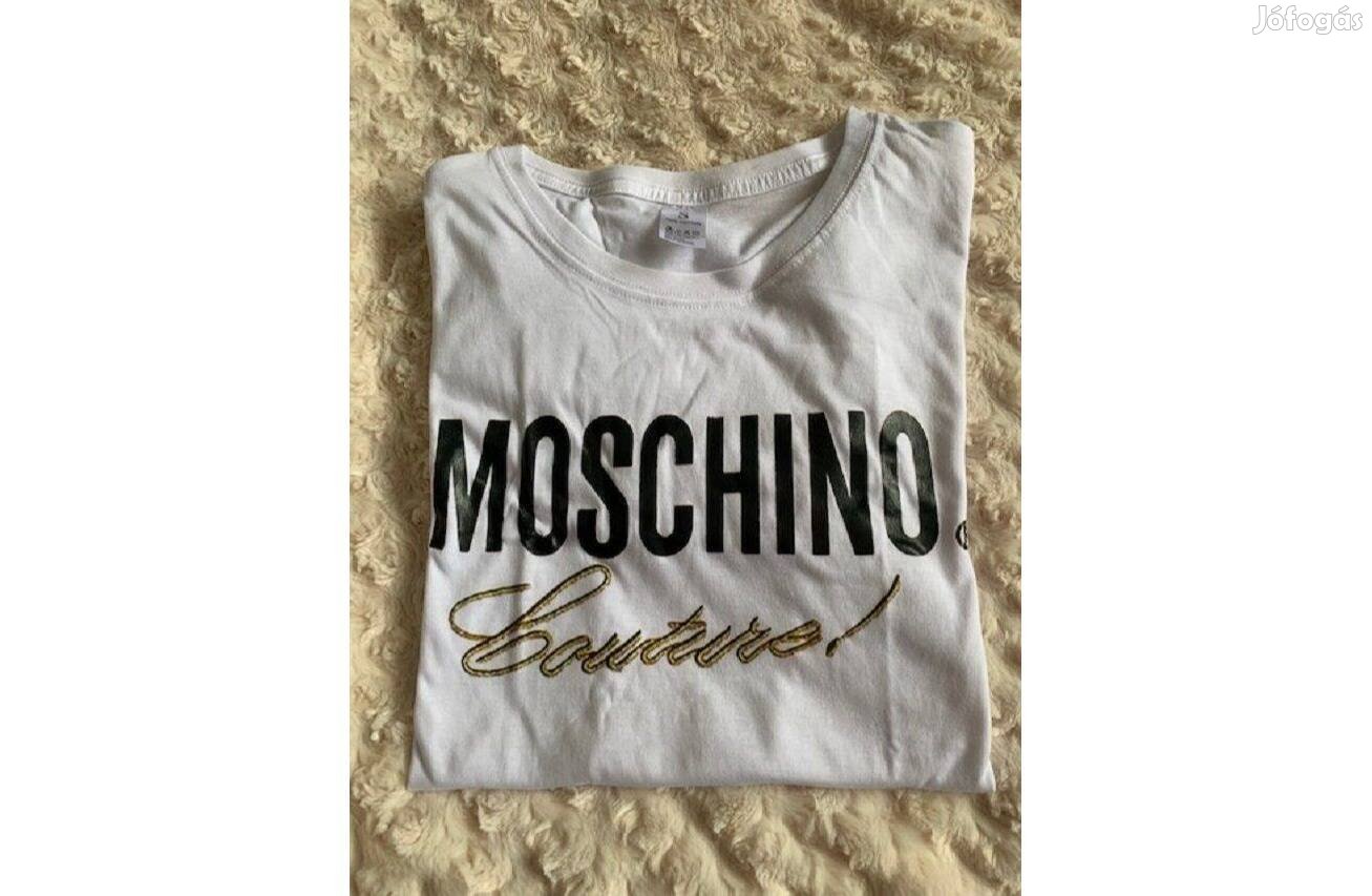 Moschino feliratos fehér női pamut póló M-L új