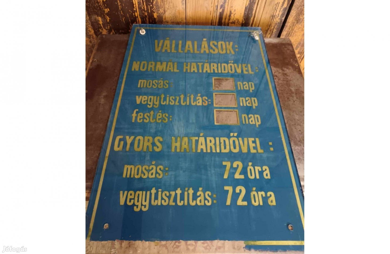 Mosodai tábla, festett üvegtábla, Vállalások a szolgáltatáss