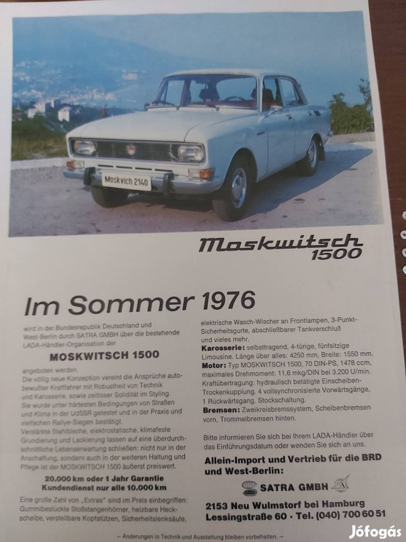 Moszkvics 1500 eredeti prospektus 
