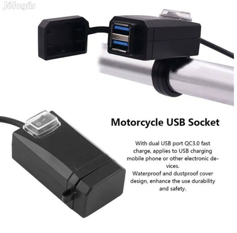 Motorkerékpár USB aljzat - fekete