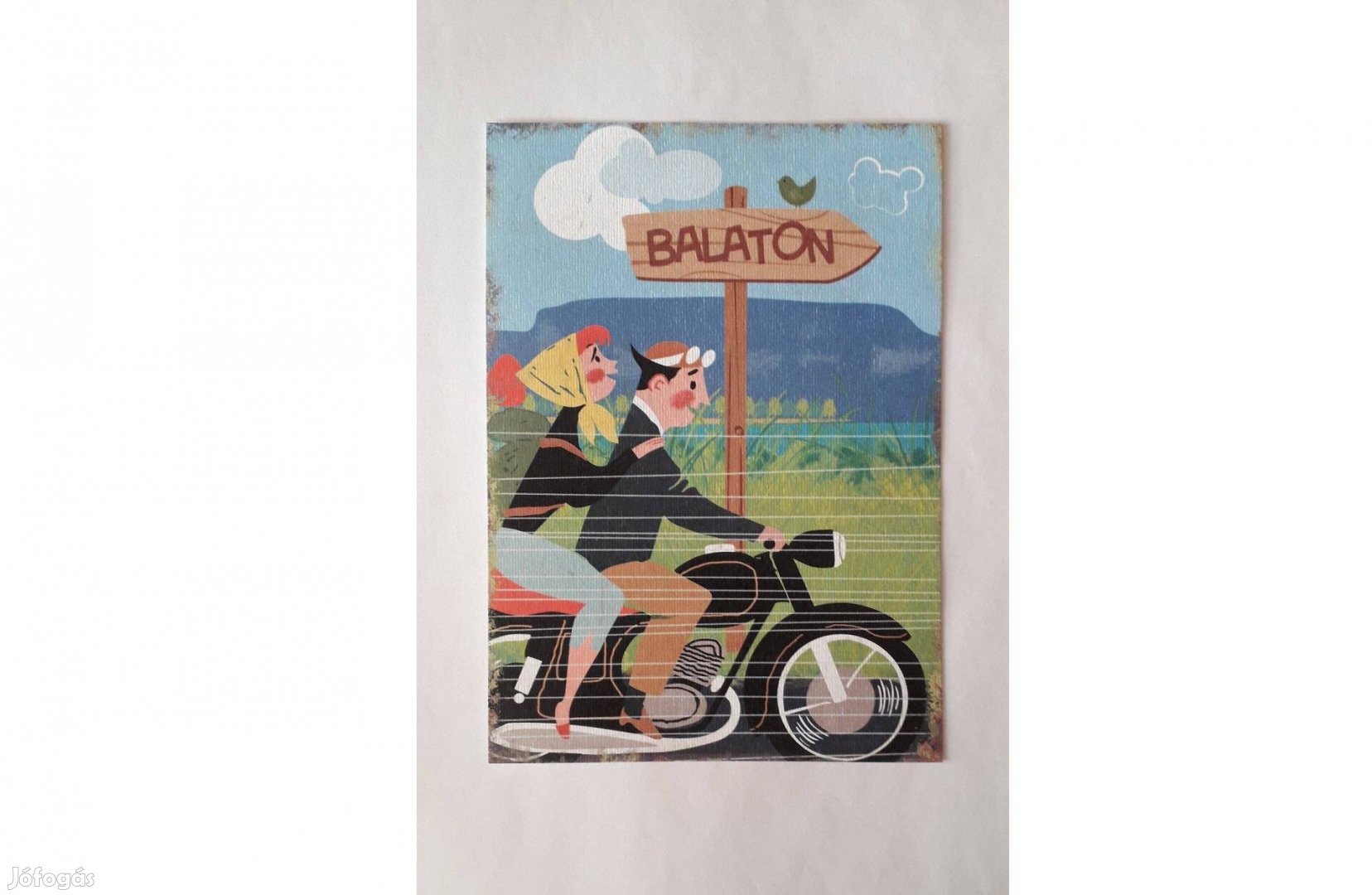 Motoros Balaton vintage papír kép egy oldalas képeslap 18*13 cm