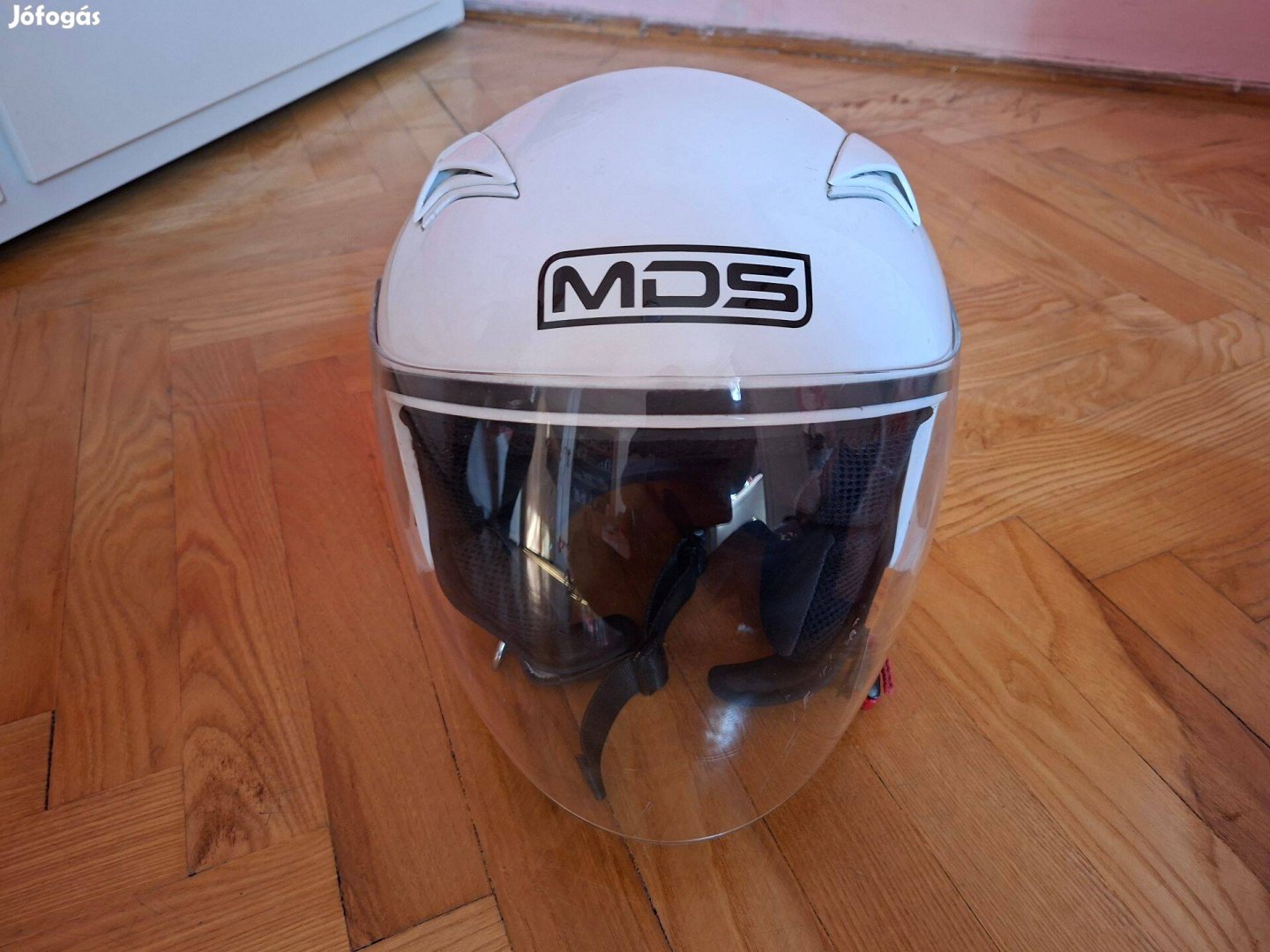 Motoros bukósisak, S-es, használt, jó állapotú, fehér, MDS