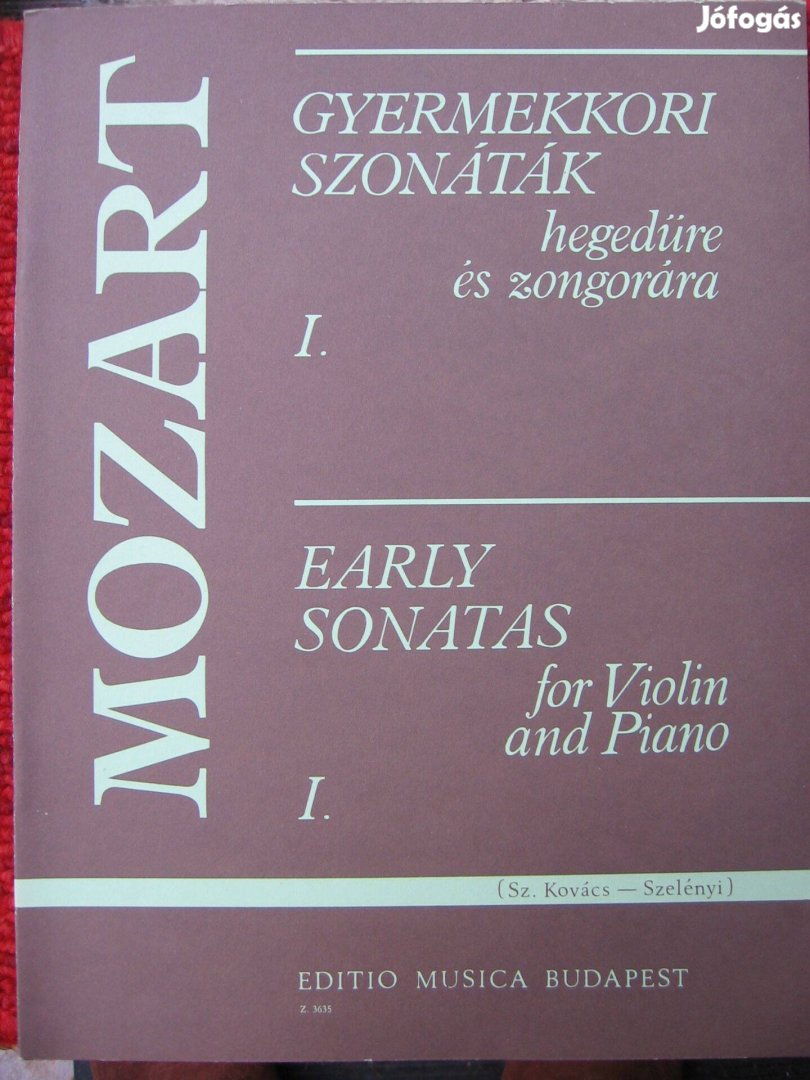 Mozart: Gyermekkori szonáták, hegedű kotta