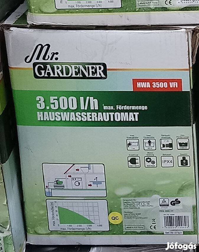 Mr. Gardener, 800W teljesítményű kerti szivattyú, nyomáskapcsolóval