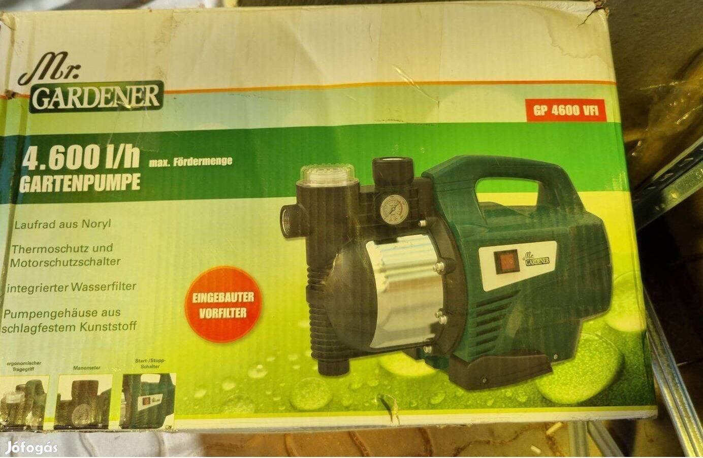 Mr. Gardener erős kerti szivattyú 1100W-os motorral, 4600L/h vízhozam