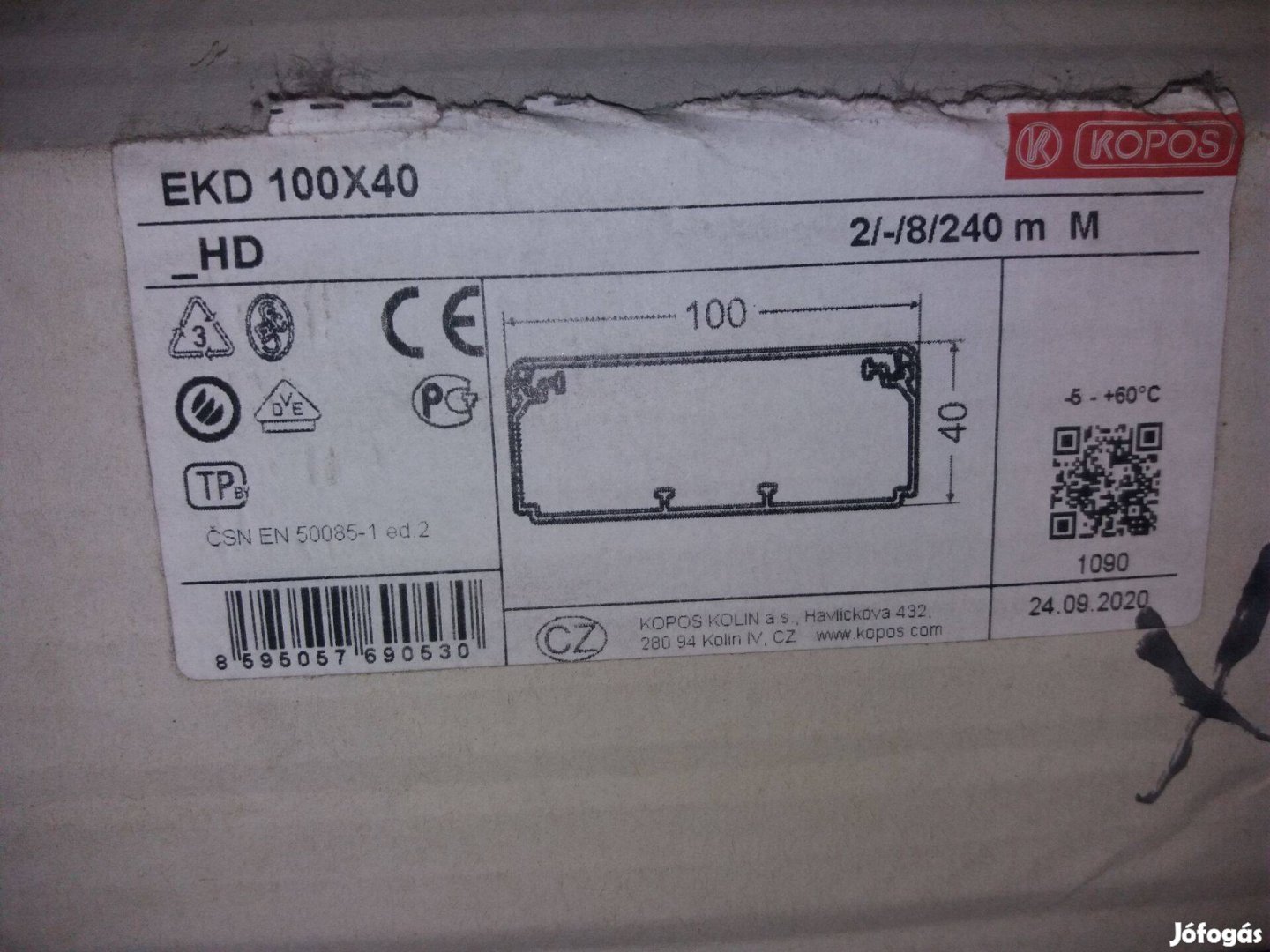 Műanyag kábelcsatorna alj+ fedél fehér Kopos 100x40