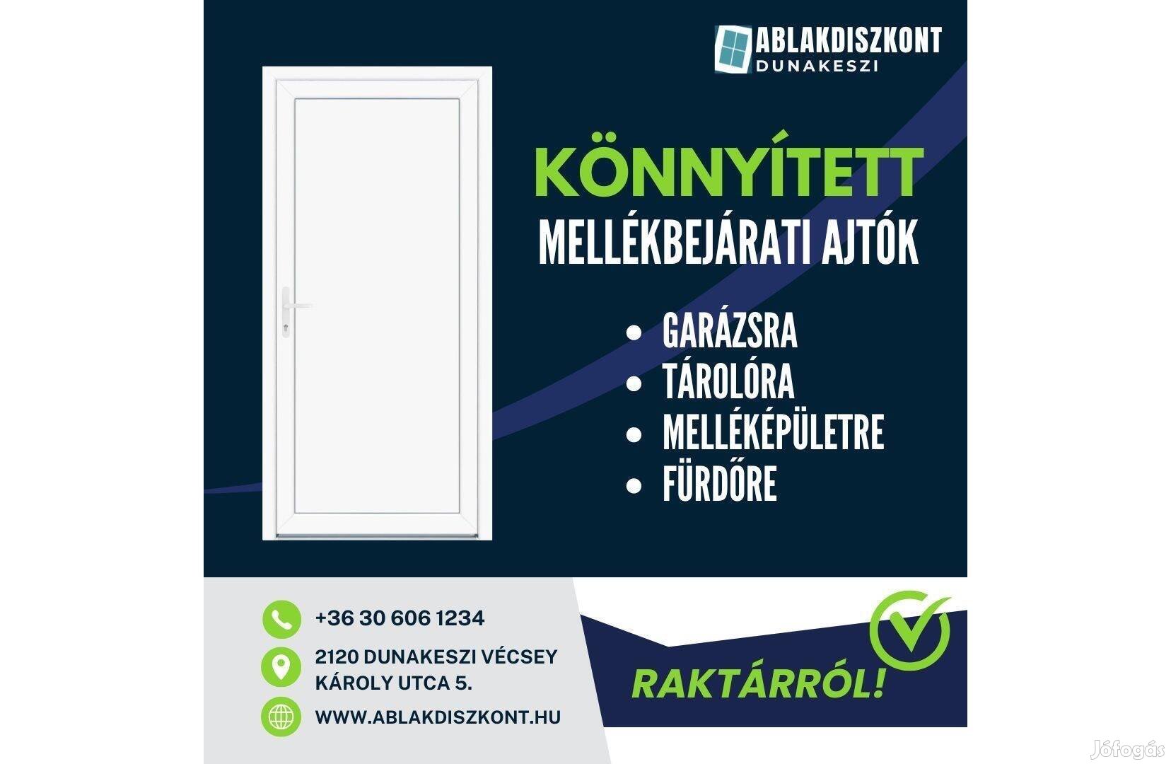 Műanyag könnyített mellékbejárati ajtó 75x210 Raktárról
