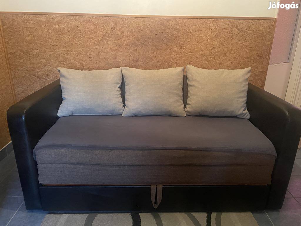 Műbőr fekete-szürke ágyazható kanapé