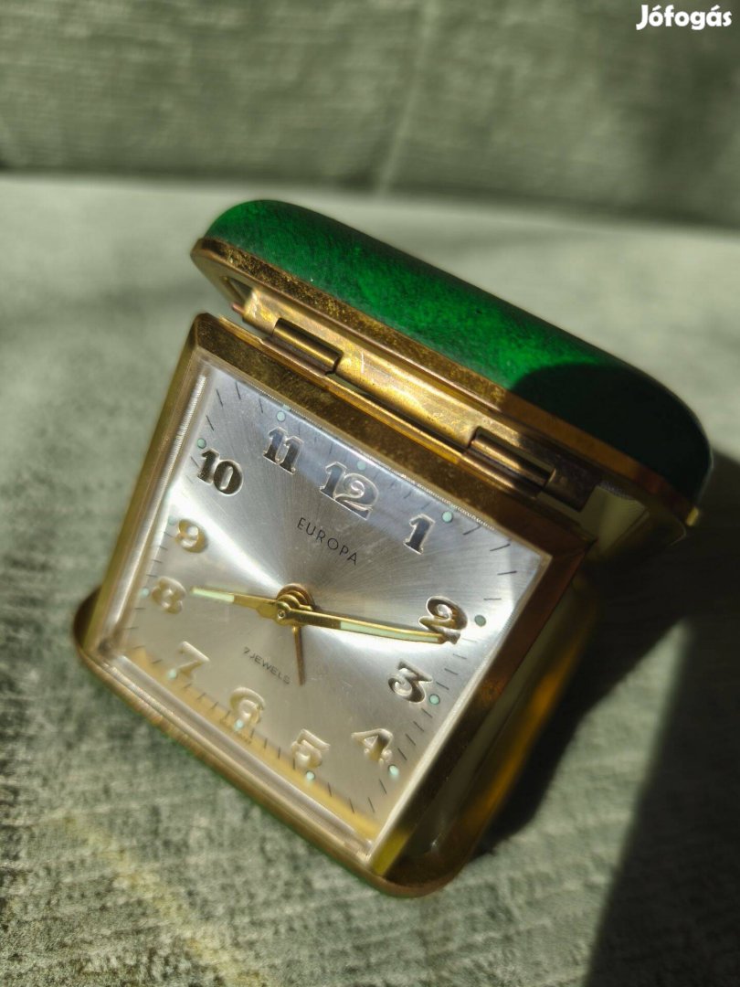 Működő Europa 7 jewels utazó-dobozos óra gyönyörű állapotban