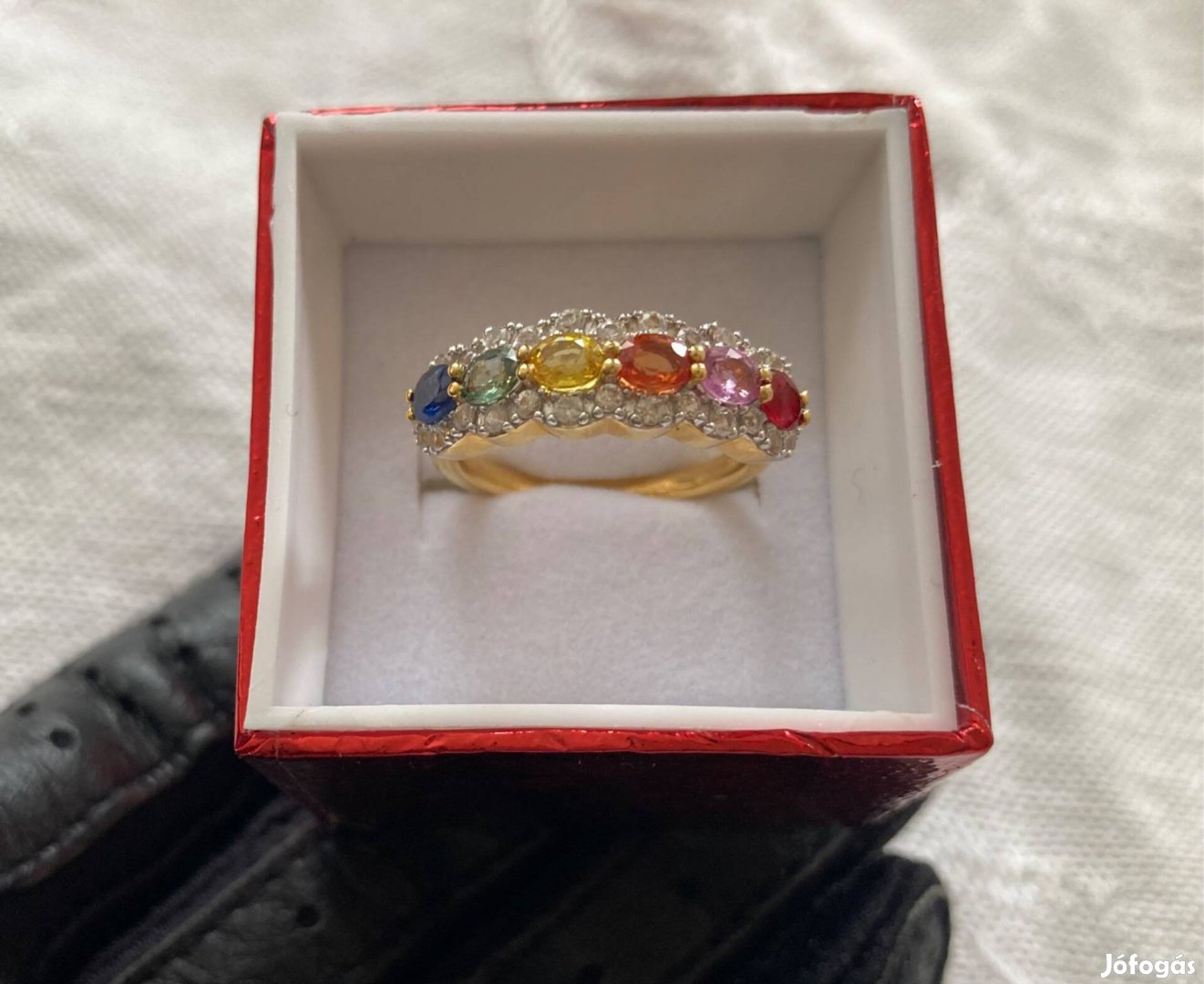 Multikolor zafír+topáz aranyozott gyűrű